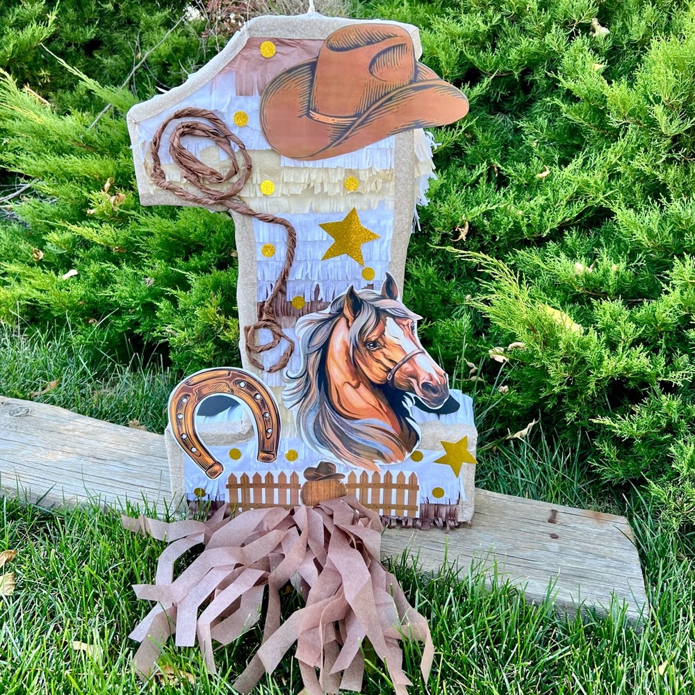 Horse Themed Number One piñata cowboy party